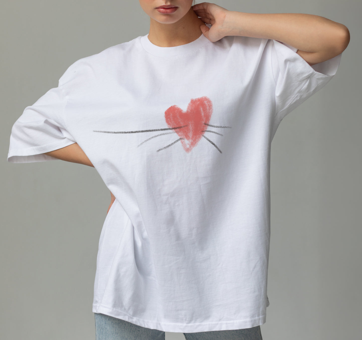 Tricou Unisex Inima Mustati - Alb