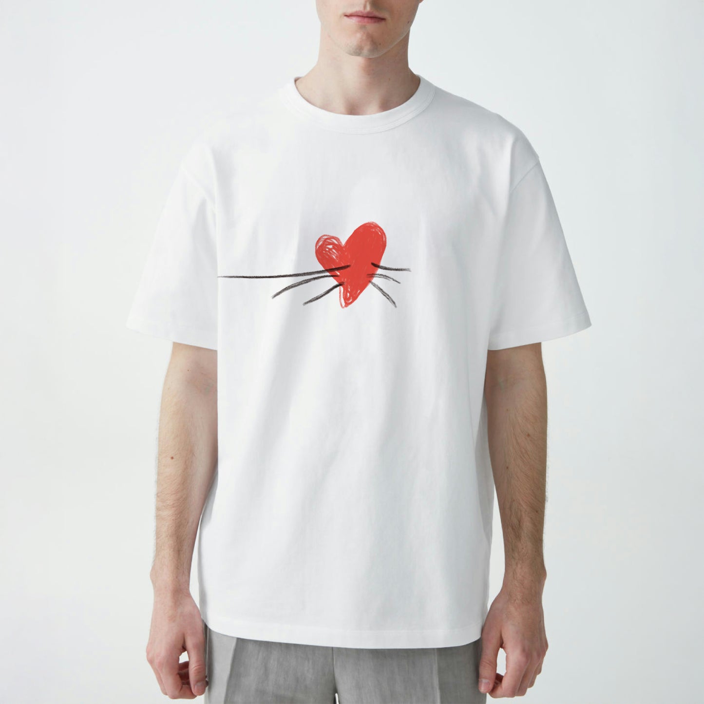 Tricou Unisex Inima Mustati - Alb