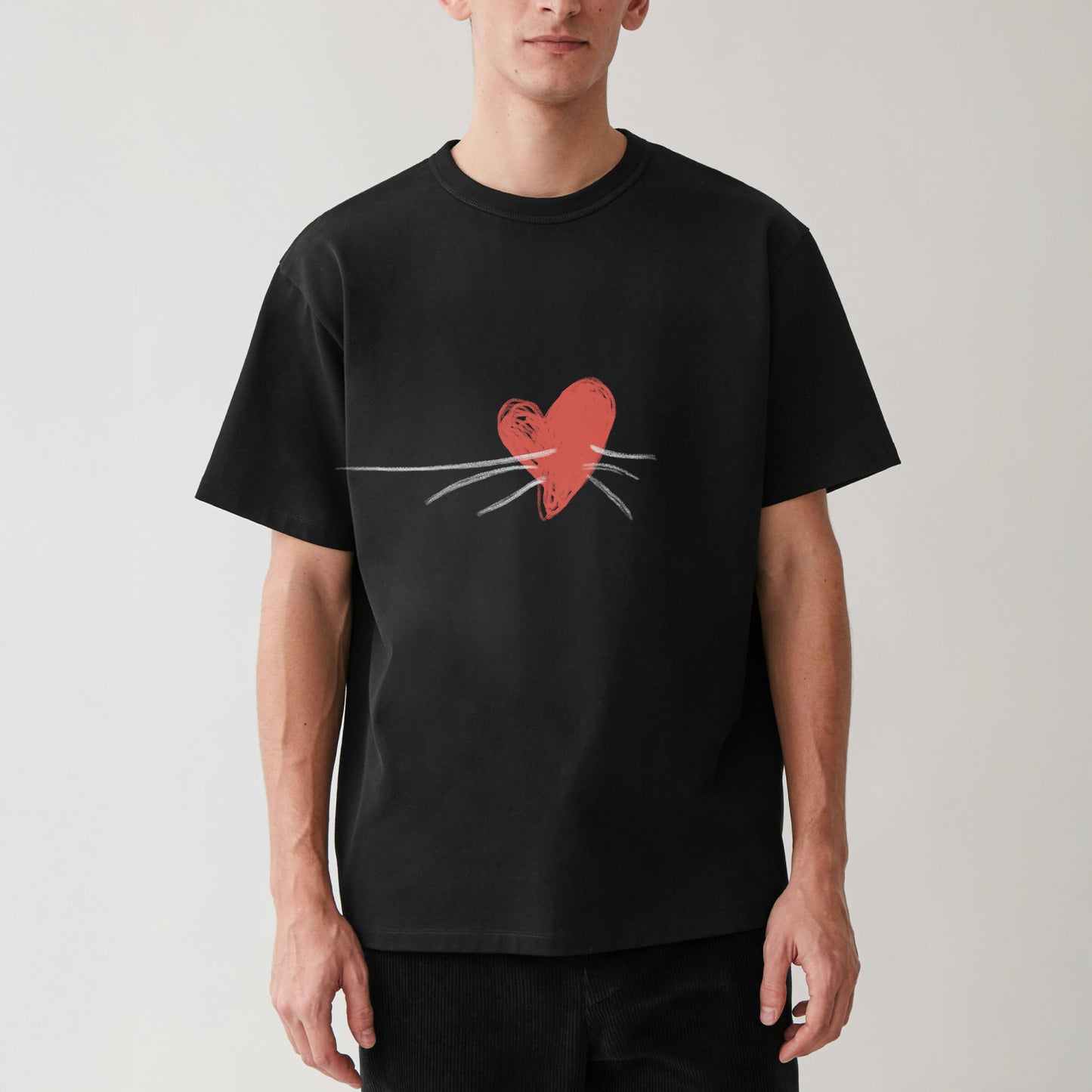 Tricou Unisex Inima Mustati - Negru