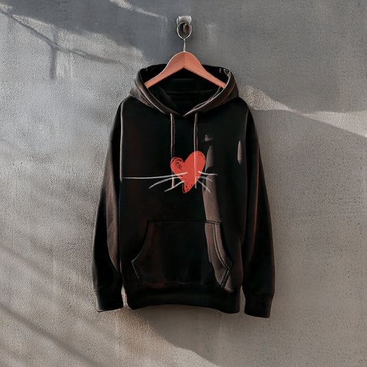 Hanorac Unisex Inima Mustati - Negru